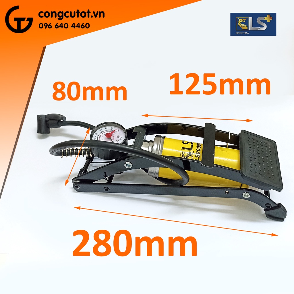 Bơm xe đạp chân 1 ống pitong áp 100psi 7 cân hơi hiệu LS+ dùng cho xe đạp, xe máy và ô tô,..