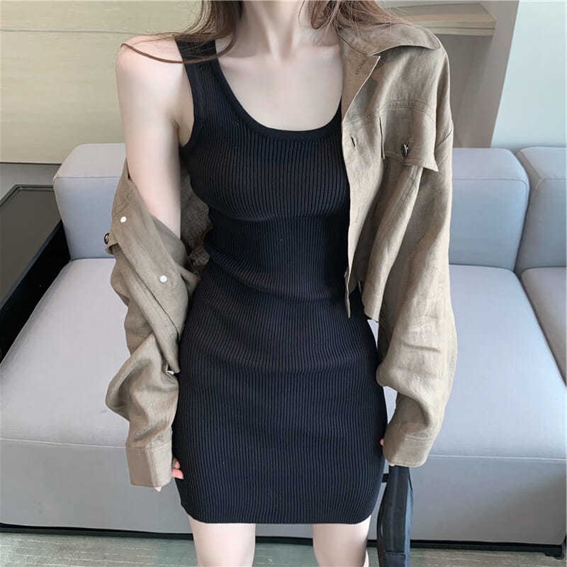 Đầm dệt kim sát nách cổ tròn dáng ôm thời trang mùa hè cho nữ