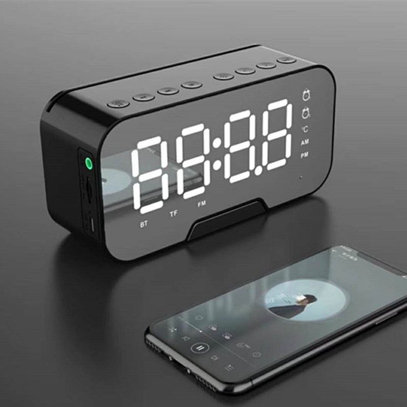 Loa bluetooth mini kiêm đồng hồ báo thức để bàn dạng gương Kimiso K10- Đồng hồ điện tử thông minh- Thể hiện nhiệt độ