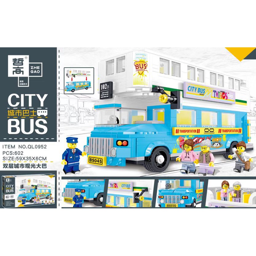 Lego Ghép Hình, Lắp Ráp xe Buýt 2 Tầng CITY BUS QL0952 gồm 602 Miếng Ghép