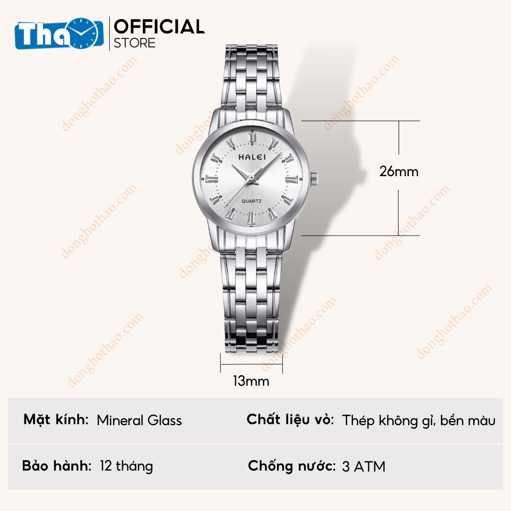 Đồng Hồ Nữ Dây Kim Loại Chính Hãng Chống Nước Trắng Bạc Đơn Giản Trẻ Trung Đồng Hồ Thảo HH17TT1 Halei 502