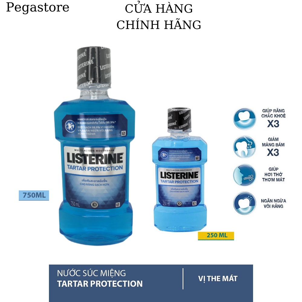 Nước súc miệng LISTERINE 750ml /250ml Tartar Protection - nước xúc miệng Xanh Dương