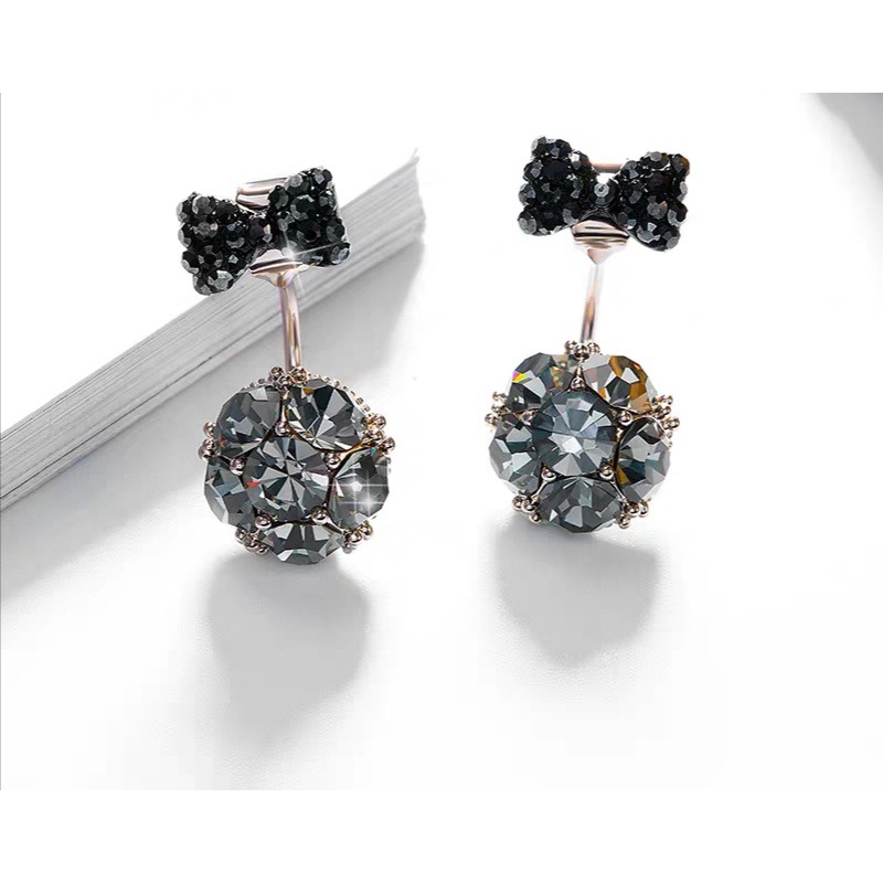 Khuyên Tai Bạc 925 Đính Nơ Và Quả Cầu Kim Cương Thời Trang Hàn Quốc Cho Nữ