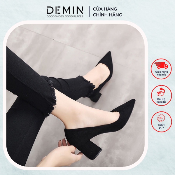 Giày Cao Gót Da Lộn DEMIN gót vuông cao 7cm kiểu dáng sang trọng lịch thiệp- DCG116