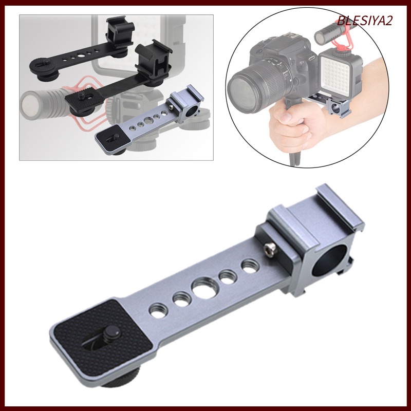 Triple Cold Shoe Mount Plate Microphone Stand Extension Bracket 110x30mm