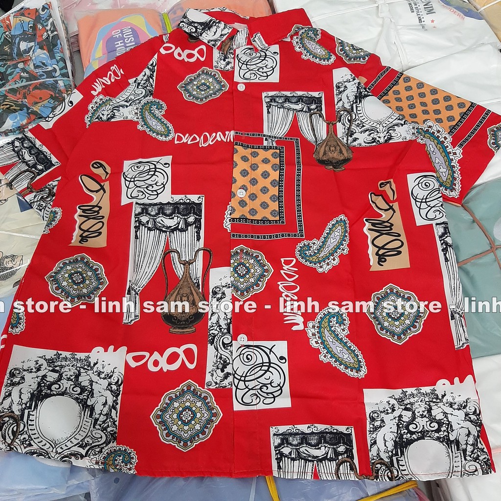 Áo SƠ MI NỮ form rộng in 3D cổ bẻ tay ngắn - lỡ dáng ulzzang freesize unisex mặc cặp, nhóm, HÌNH THỔ CẨM màu đỏ tươi | BigBuy360 - bigbuy360.vn