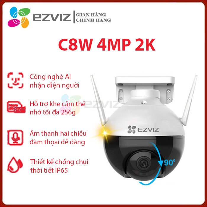Camera 4MP WIFI (Xoay 360) Ngoài Trời EZVIZ C8W Đàm Thoại - Màu Ban Đêm Thông Minh C8W 2K Chính Hãng 24TH
