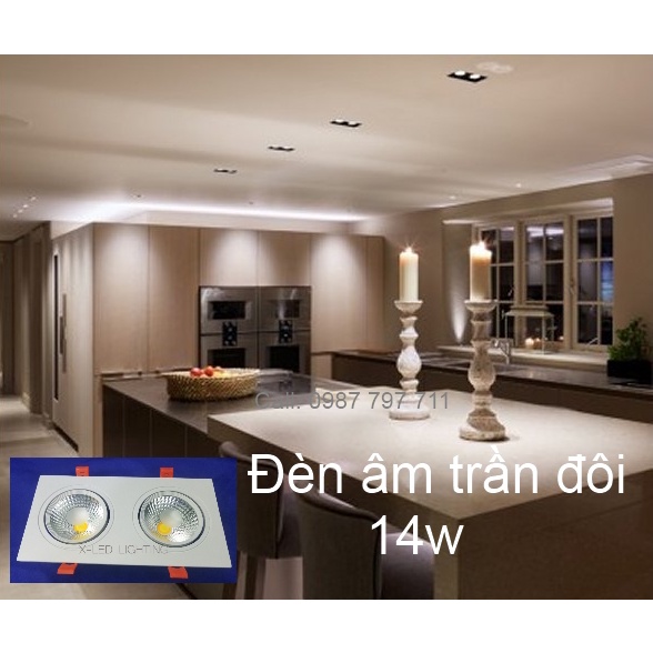 Đèn âm trần đôi, âm trần 2 bóng - 14w - 3 màu/ 1 màu