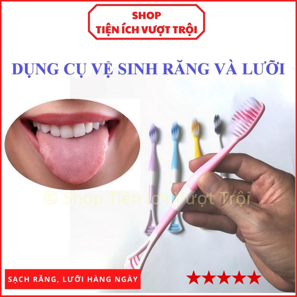 Bàn chải 2 trong 1 tiện lợi: đánh răng và vệ sinh lưỡi, nạo lưỡi, chất lượng tốt, kiểu dáng đẹp-Tiện Ích Vượt Trội