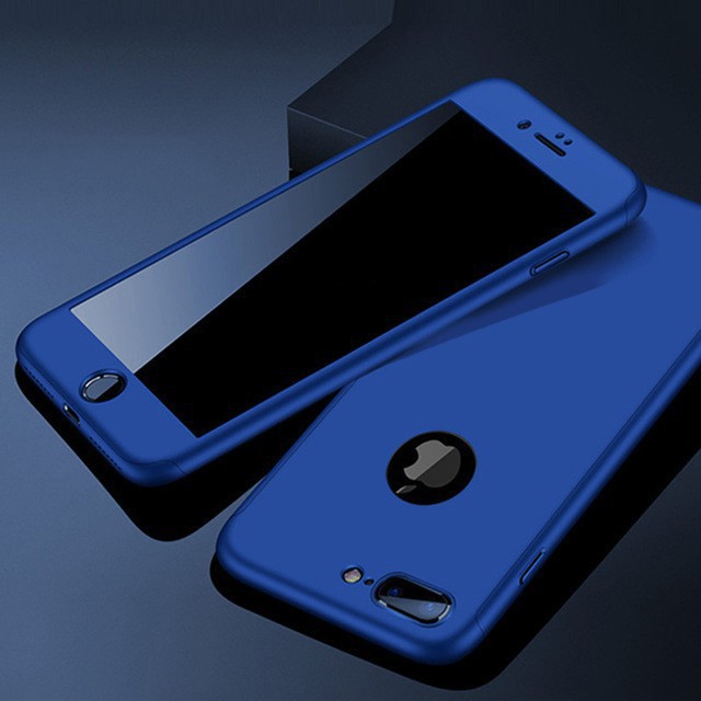 Ốp điện thoại màu trơn nhám thiết kế bảo vệ 2 mặt có kính cường lực cho iPhone 7 7Plus 8 8Plus X
