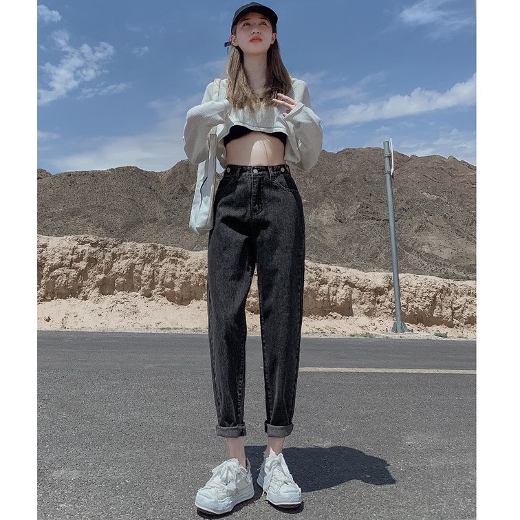 Quần bò baggy nữ BigSize Lưng 4 Nút Kiểu, phong cách hàn quốc, phom to rộng đủ size 4060