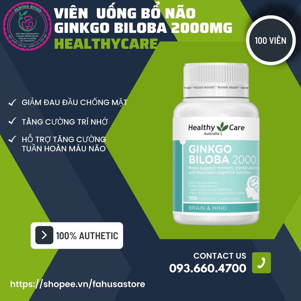 VIÊN UỐNG BỔ NÃO GINKGO BILOBA 2000 HÀNG CHÍNH HÃNG ÚC DAT2025
