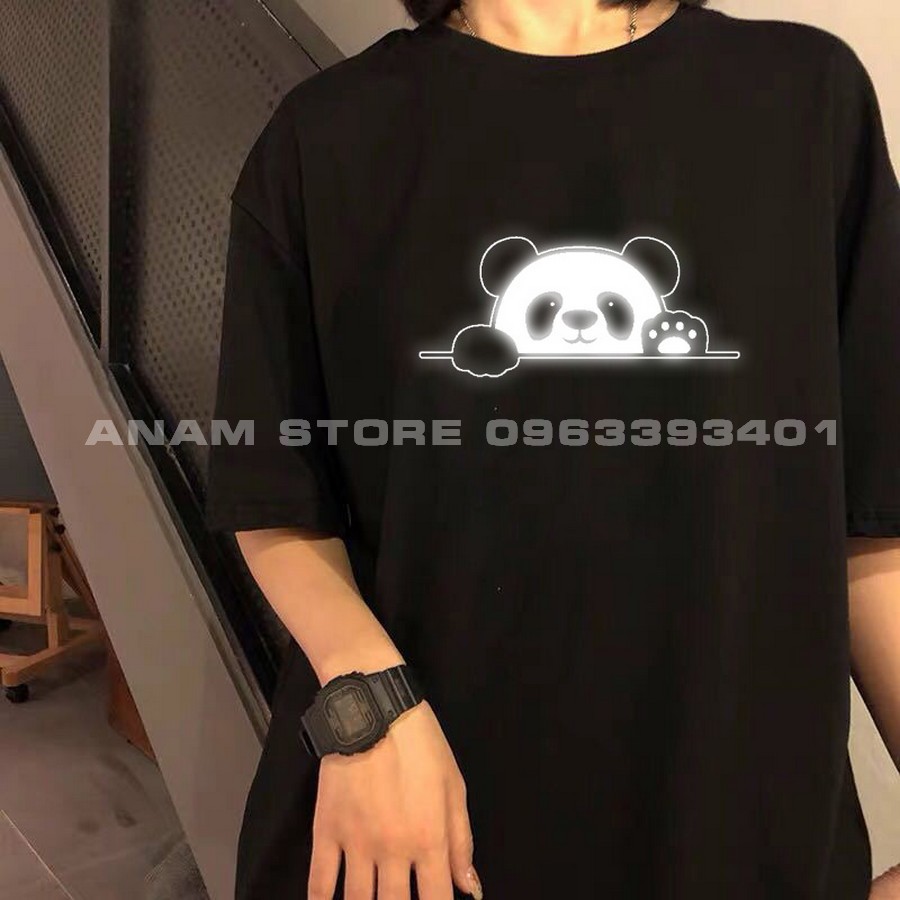 Áo thun phản quang Tay lỡ nam nữ Gấu trúc