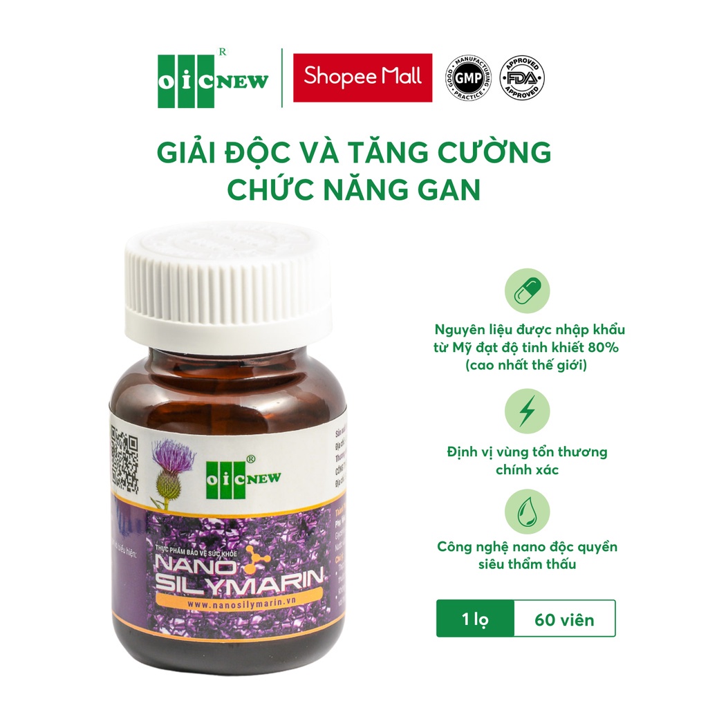 Viên uống OICNew Nano Silymarin tinh chất hoa kế sữa hỗ trợ chức năng gan, giải độc gan lọ 60 viên 530mg