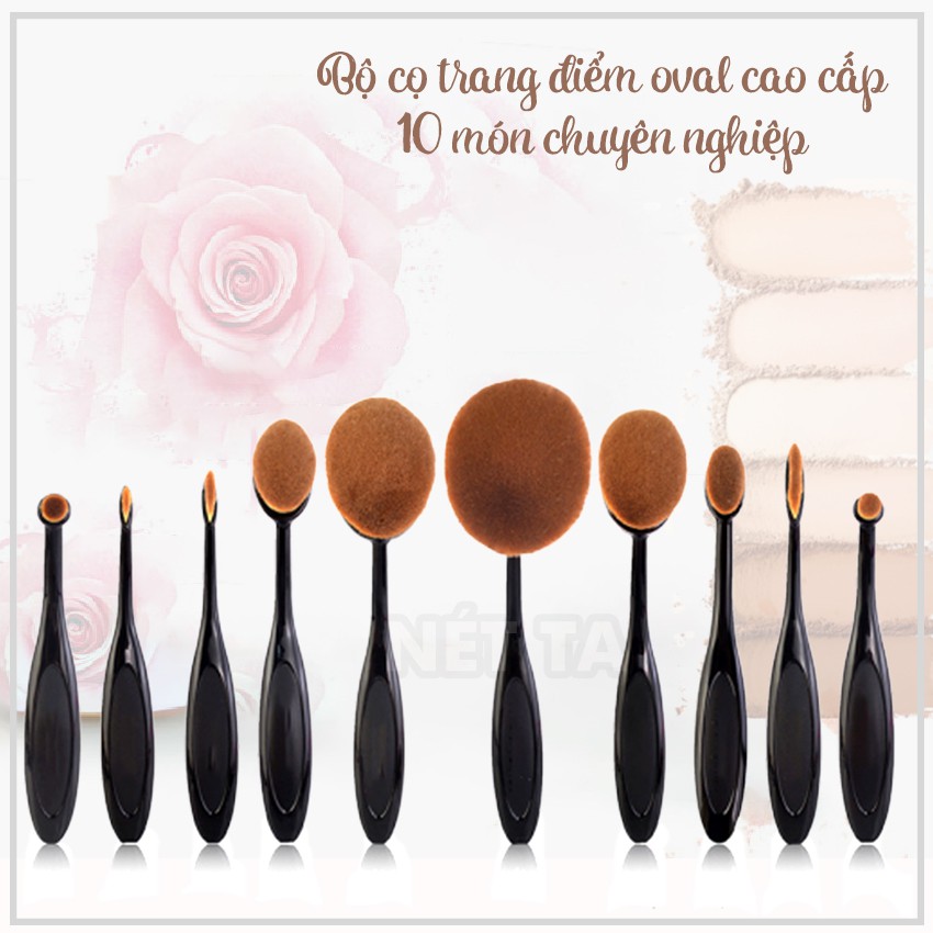 Bộ cọ trang điểm chuyên nghiệp Oval 10 món tiện lợi dùng trang điểm mắt, má, môi...