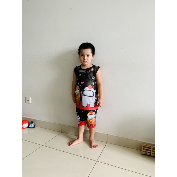 Đồ bộ tay ngắn bé trai Among us thun lạnh thái in 3D 10-60kg