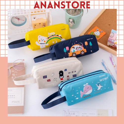 Túi Đựng Bút Vải 2 Ngăn Siêu To Đáng Yêu, Hộp Bút Cute ANANStore