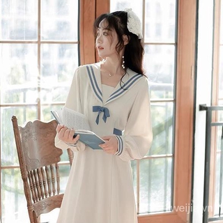 Naval Dress Collar Long Skirt aSkirt Spring And Autumn New School Girl Korean Version French Wind Gentle Slim Waist