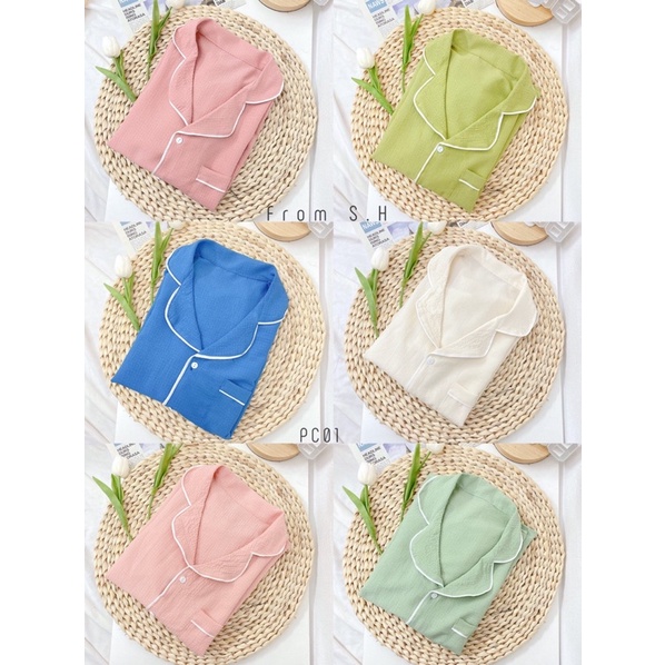 Set Pijama cổ bẻ xốp đũi Hàn màu pastel siêu ngọt. Bộ ngủ nữ pyjama pastel dễ thương