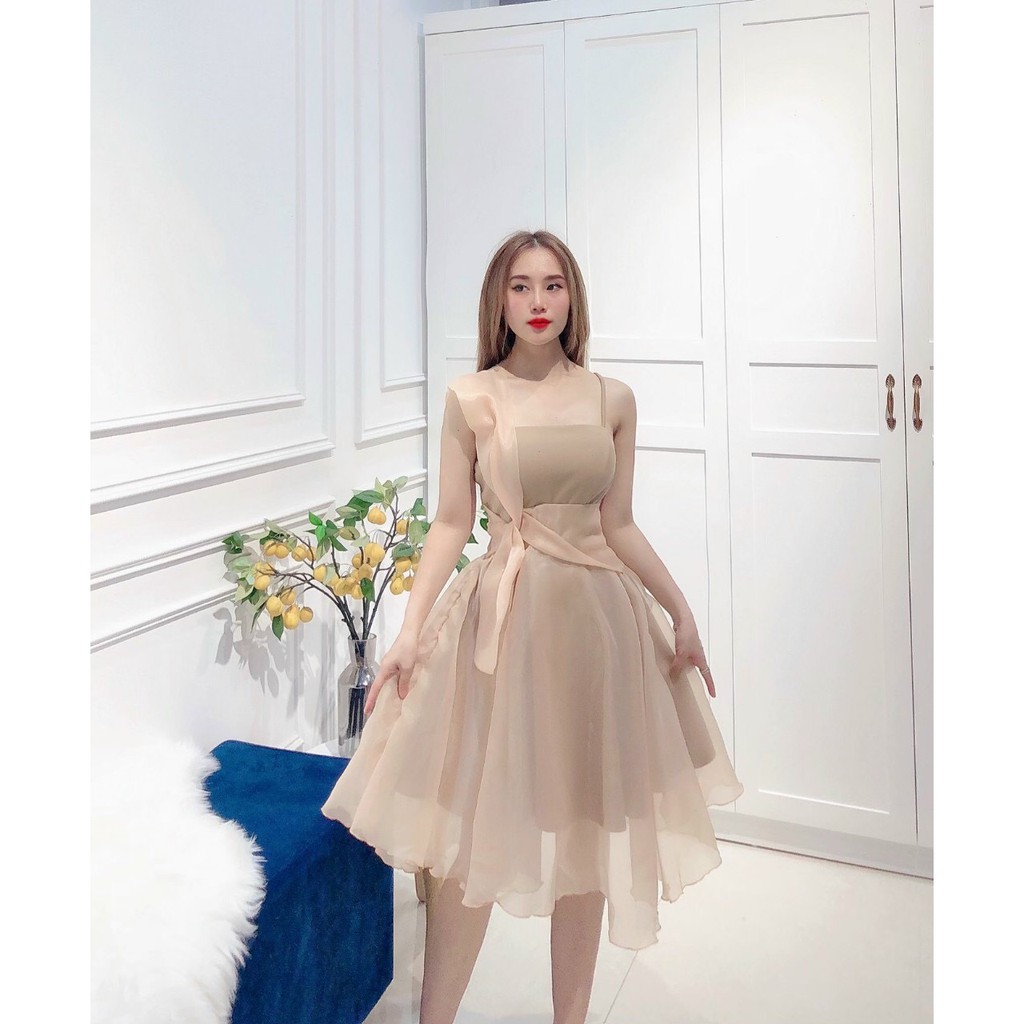 Đầm công chúa cute dễ thương nơ eo chất umi phối voan kính xinh xỉu. Váy trắng xòe 2 dây Habi Fashion