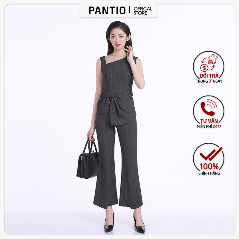 Áo sơ mi kiểu chất liệu thô tà áo vén nơ dáng ôm BAK12291- PANTIO