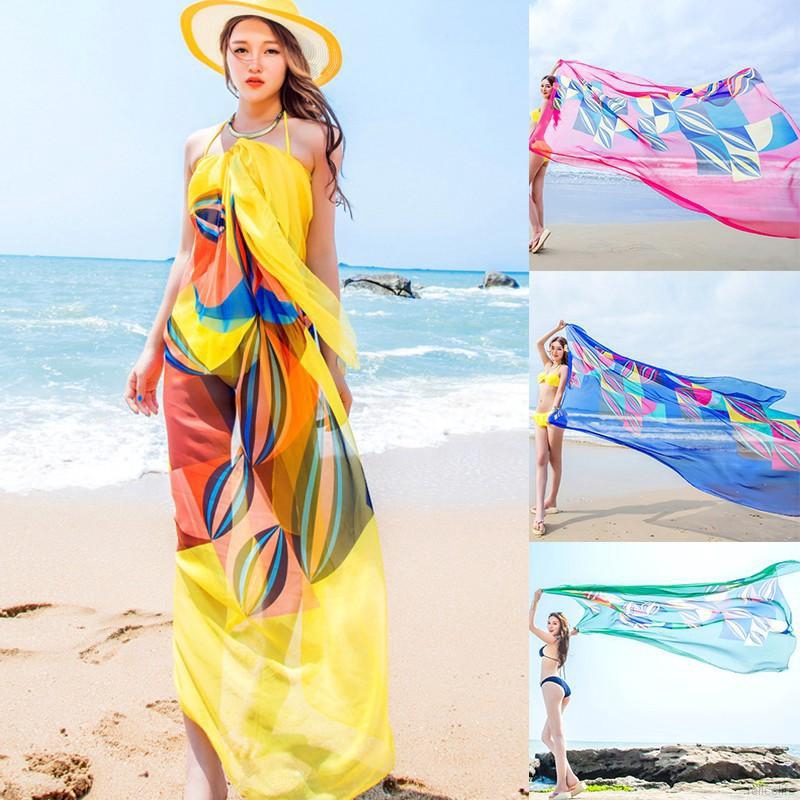 Khăn choàng vải chiffon có thể quấn làm váy che bikini đi biển