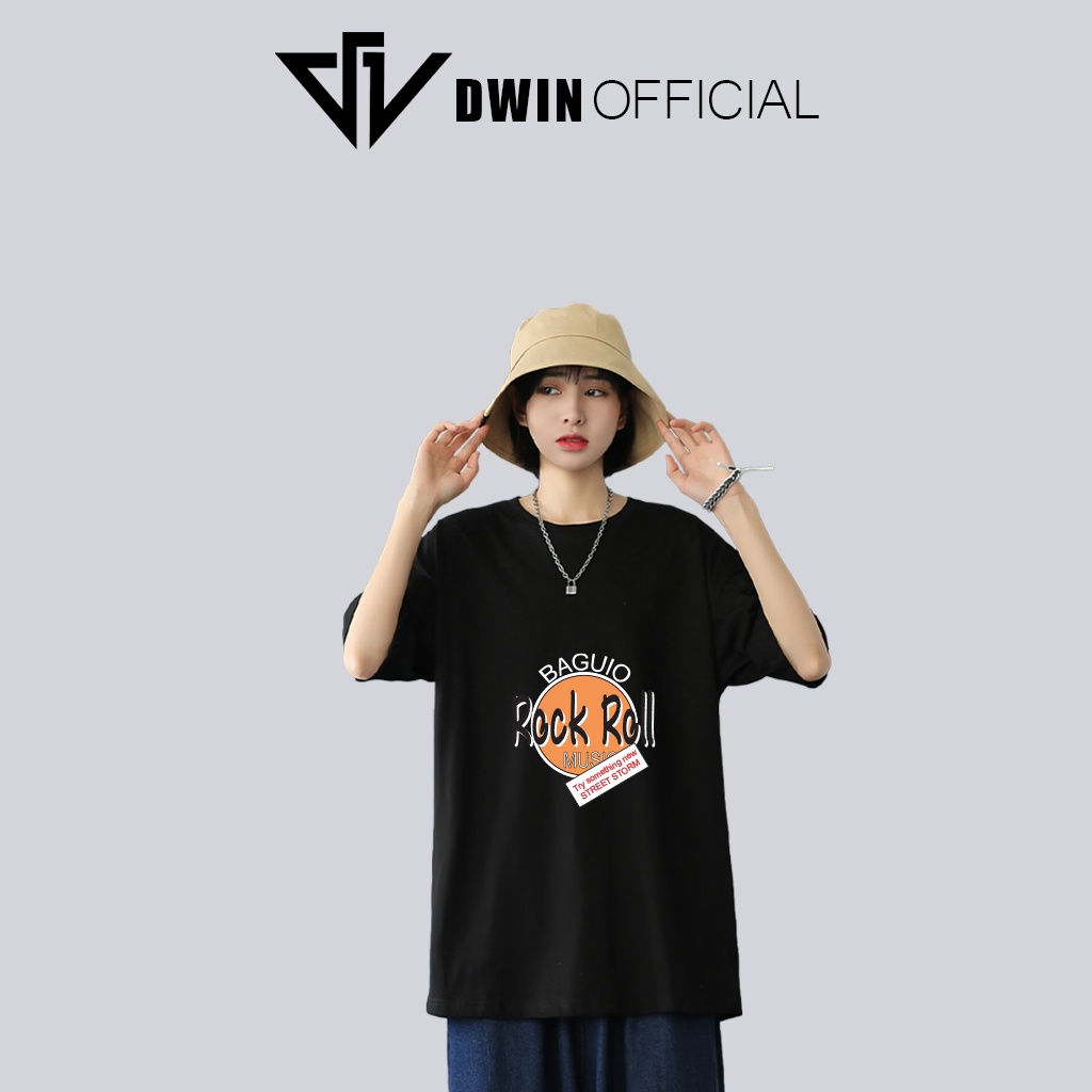 Áo thun unisex chữ rock roll thời trang Dwin basic tee phông trơn nam nữ tay lỡ oversize form rộng