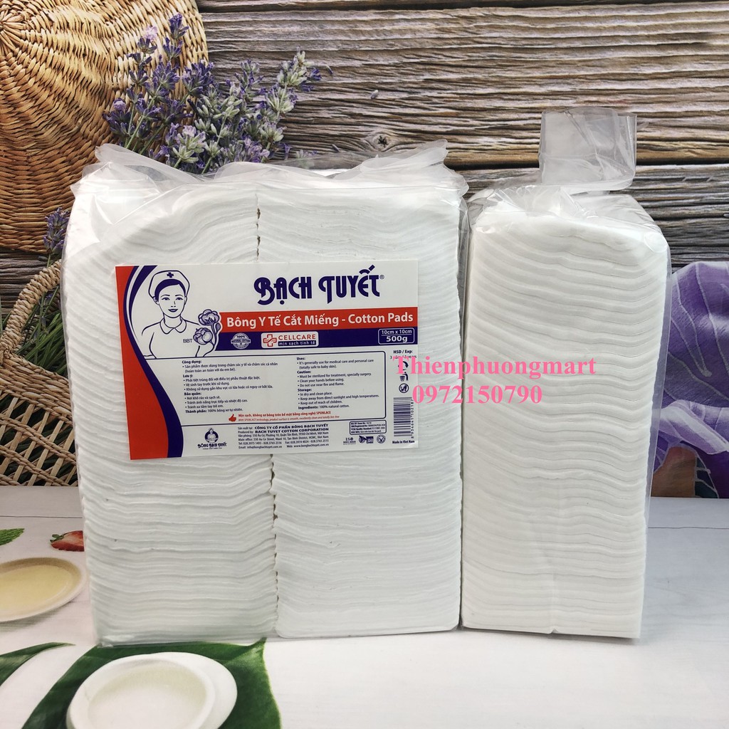 Bông Gòn Cắt sẵn 10x10cm gói 500gr - Chính hãng Bông Bạch Tuyết