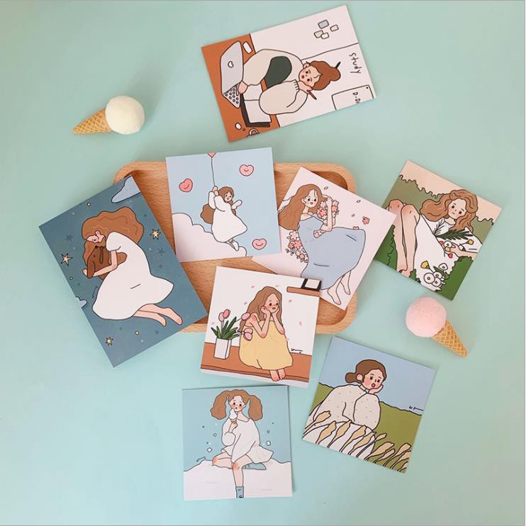 Set 8 postcard cô gái dễ thương