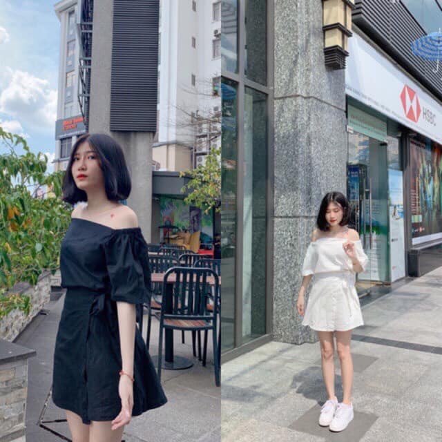 [C112] Set áo trễ vai chân váy thắt nơ điệu đà - Set áo trễ vai cá tính mix chân váy ngắn cạp chun freesize cực xinh | BigBuy360 - bigbuy360.vn