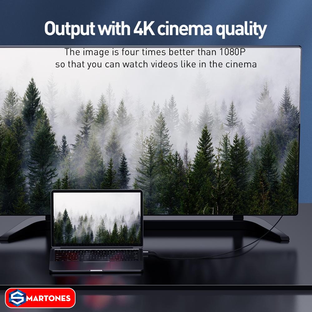 Cáp HDMI Baseus C- Video Pro xuất hình ảnh cổng C sang HDMI 4K 60Hz,Sạc PD 60W dài 180cm cho điện thoại,iPad Pro, Laptop