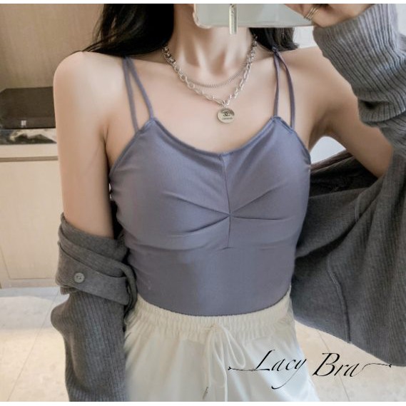 Áo Bra Lửng Cotton Mềm Xếp Ngực Xinh Xắn Dây Lưng Chéo Lacy Bra - AL24