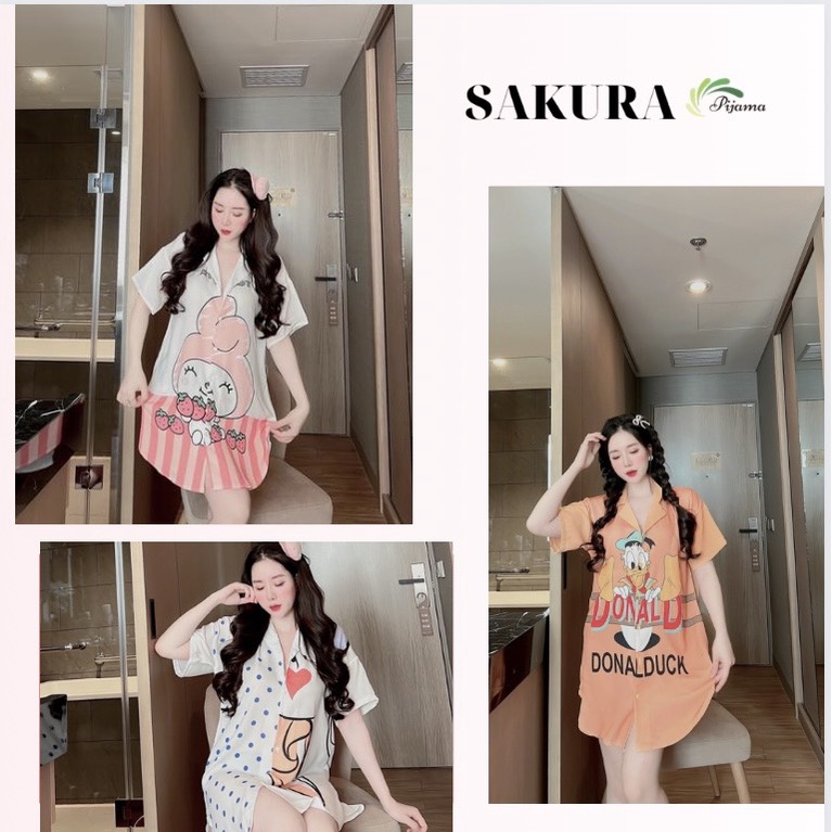 Váy sơ mi dáng dài suông thiết kế xinh đẹp lụa ngủ cao cấp SAKURA DS