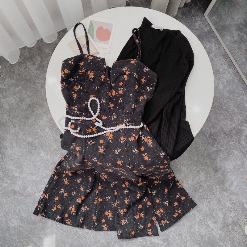 Set váy hoa nhí + khoác cadigan | BigBuy360 - bigbuy360.vn