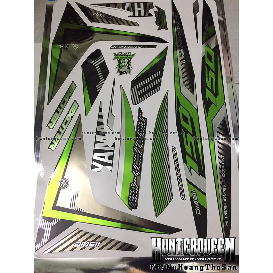 Tem Exciter đời 150. Tem rời CROM, chữ EX sọc đen xanh lá. Dán xe đen. Xe màu khác vui lòng inbox