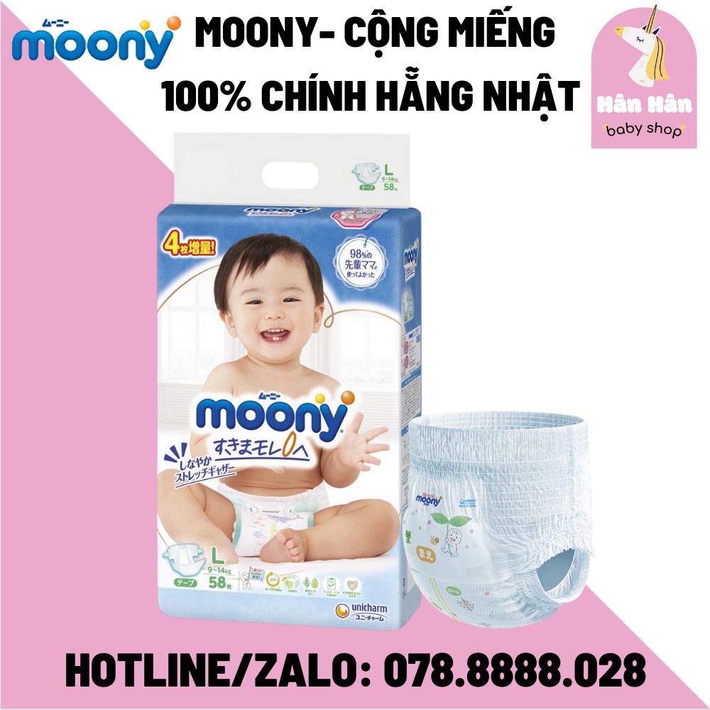 Bỉm Tã Dán/Quần Moony Nội Địa Nhật Đủ Size NB96/S90/M68/L58/M64/L50/XL44