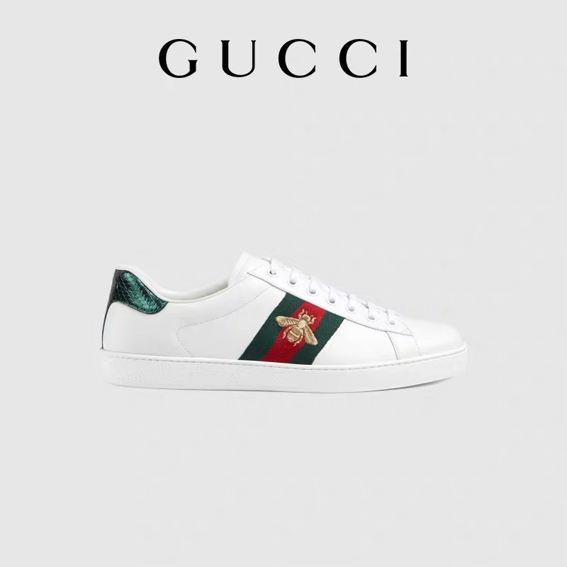 Original Gucci Women Lovers Couples Men's Low Tops Shoes Sneakers Gg Black Green Lovers Couples Unisex Women Men