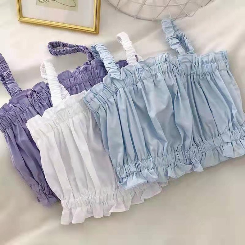 Áo 2 dây croptop nữ bánh bèo mặc nhà đi biển thiết kế chun co giãn phong cách thời trang hàn quốc xinh đẹp A2 nội y xanh