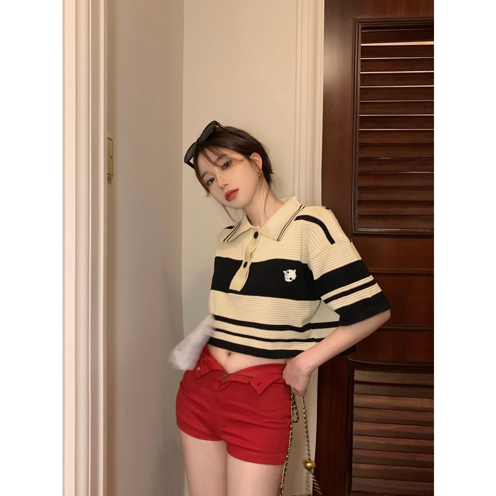 LALISAS Áo kiểu phối màu kẻ sọc thời trang hàn quốc dễ phối đồ cho nữ