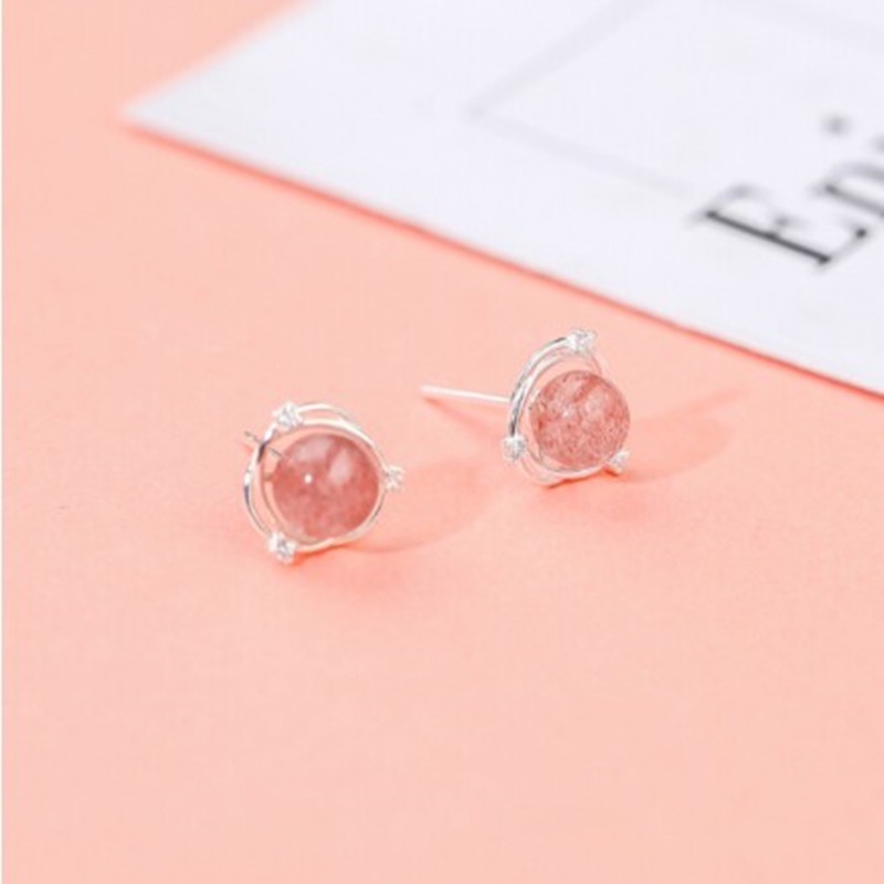 Đôi Khuyên Tai Hình Trái Dâu Tây Bằng Đá Thạch Anh Cao Cấp 925 Dành Cho Nữ