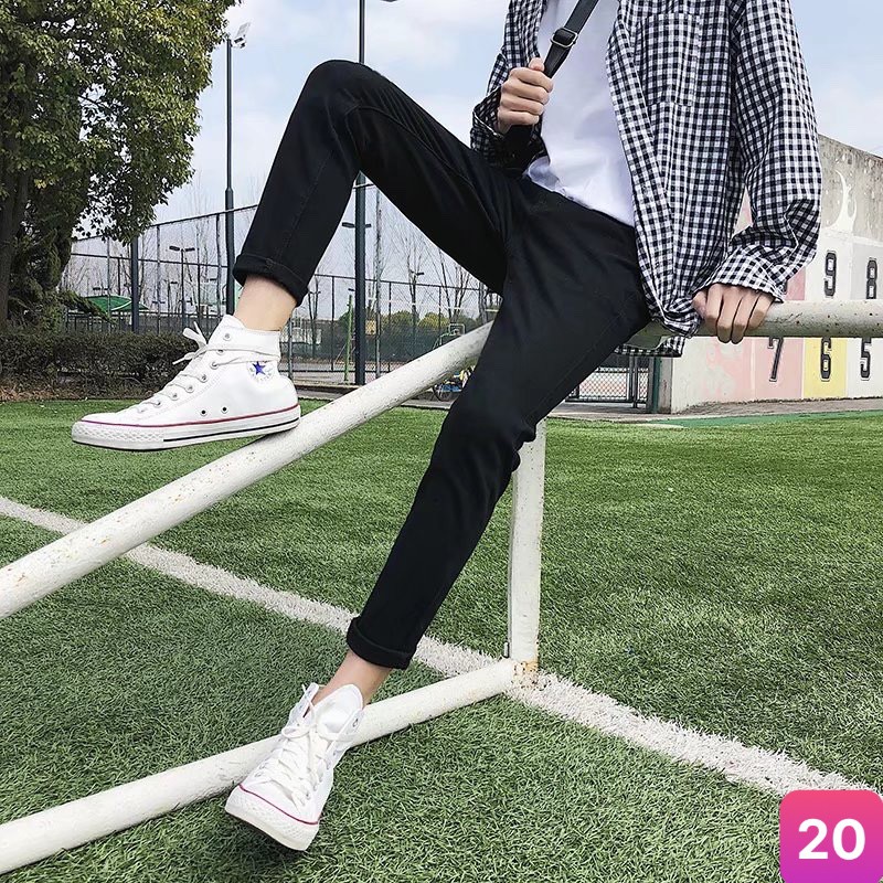 Quần jean nam lưng thun không rách gối màu xanh đậm trơn chất bò co dãn 4 chiều đẹp form skinny boy phố Havado H49 mới | BigBuy360 - bigbuy360.vn