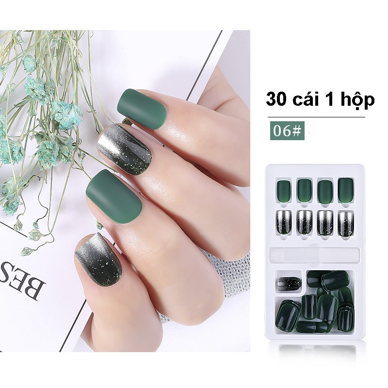 Hộp 30 Móng giả, nail giả, Kèm keo khô và keo nước, Cây dũa (30-06)