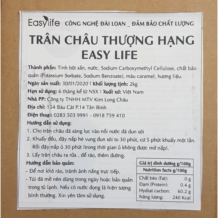 Trân châu Đường Đen Thượng Hạng Easy Life 2kg