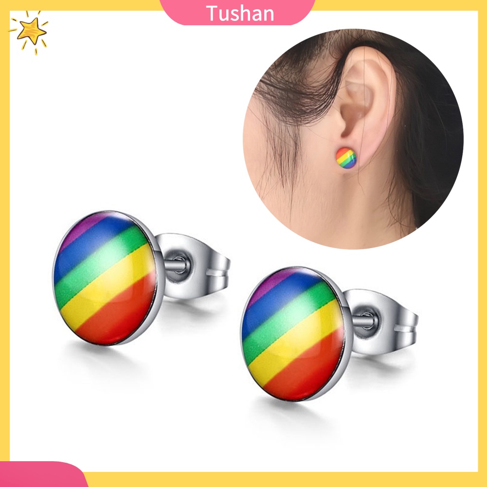 Hoa tai tròn màu sắc cầu vồng thời trang dành cho nữ