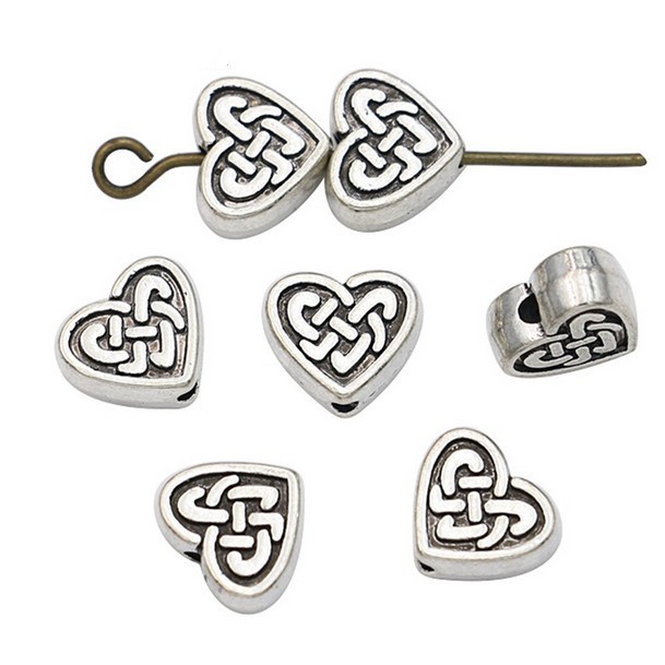 Bộ 30 hạt xâu hình trái tim mạ bạc dùng làm trang sức thủ công