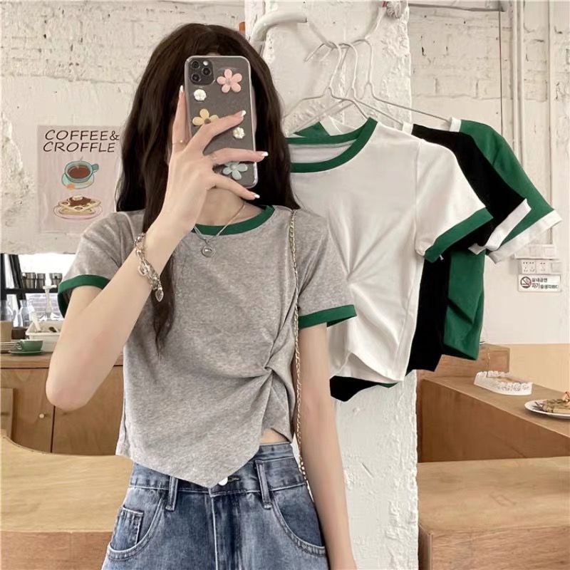 Áo Thun Ngắn Tay Thiết Kế Mới Thời Trang Mùa Hè Theo Phong Cách Pháp Cho Nữ