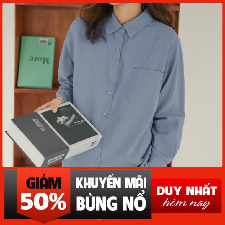 Áo Sơ Mi Nữ Form rộng trơn Basic Unisex dài tay trắng và xanh Kiểu áo sơ mi nữ Bigsize suông *