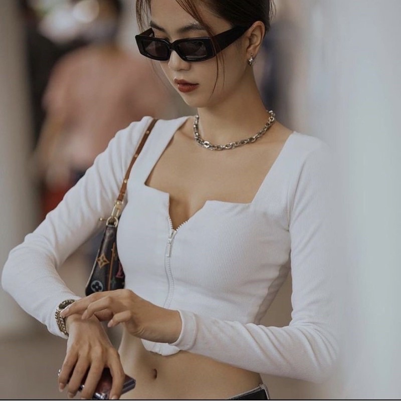 ÁO CROPTOP TÀ NHỌN PHỐI KHOÁ ĐỒNG THÁO ĐƯỢC CỰC XINH
