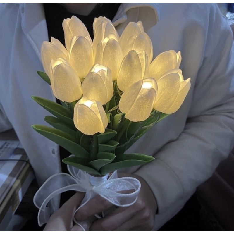 BÓ 10 BÔNG HOA TUY LUÝP BÓ SẴN GẮN ĐÈN LED