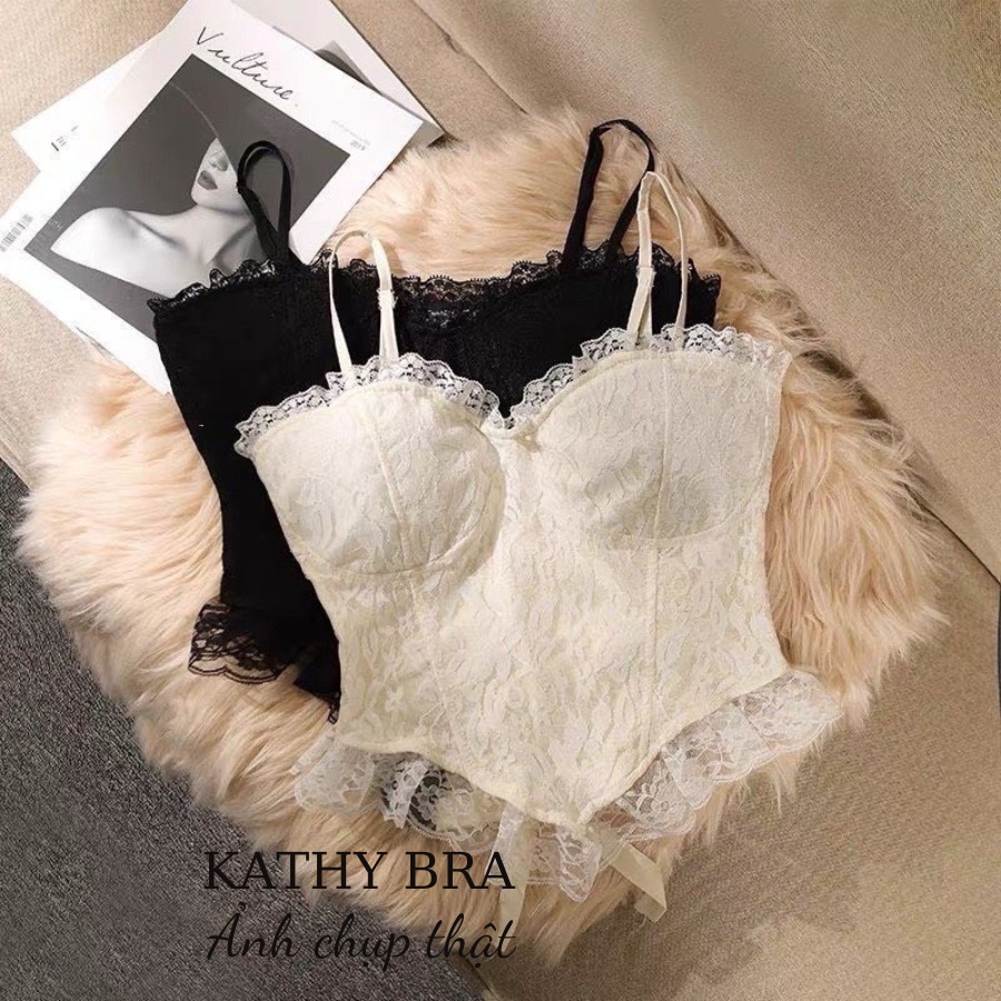 A16 [LOẠI 1] Áo Bra ren KATHY BRA Dáng Corset Bralette Áo Lót Nữ Ren Hai Dây Tà Nhọn Có Mút Không Gọng Viền Ren Xinh